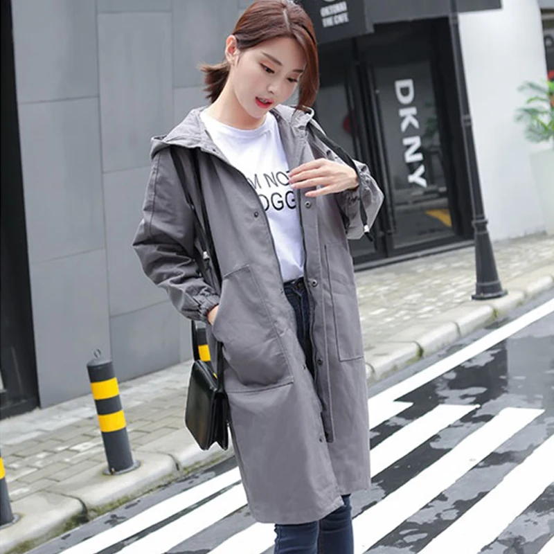 2017 Autumn New Fashion Woman Trench Coat Long Slim Casual Waterproof Raincoat Hooded Outerwear Plus Size | Женская одежда