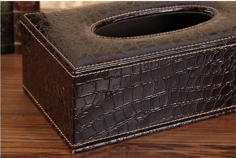 

fashion brown Crocodile rectangle wooden leather napkin holder wood tissue box tissue box cover for home decor PZJH002