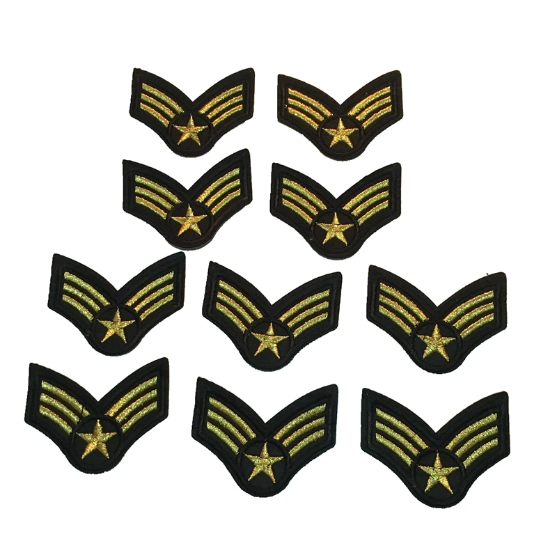 

New 10 Pieces/lot Gold Star Applique Embroidered Patches for Clothes DIY Iron on Air Force Badge Embroidery Patch Decoration