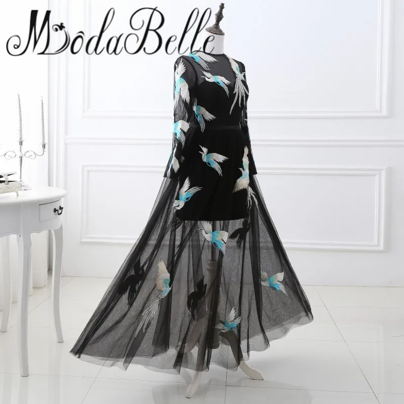 2017 Real Photos Embroidery Evening Dress Long Sleeve Black Formal Gowns Party Dinner Dresses For Women Abiye Elbise | Свадьбы и