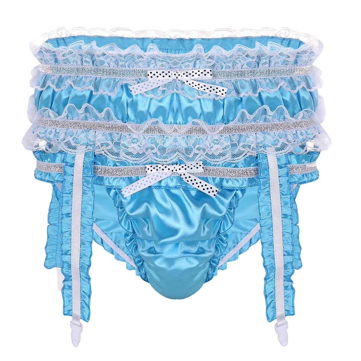 Мужское нижнее белье Sissy, мягкие блестящие атласные трусики с подвязками, рюшами, оборками, низкой посадкой, тянущиеся бикини, трусы, нижнее белье, трусики - Цвет: Blue