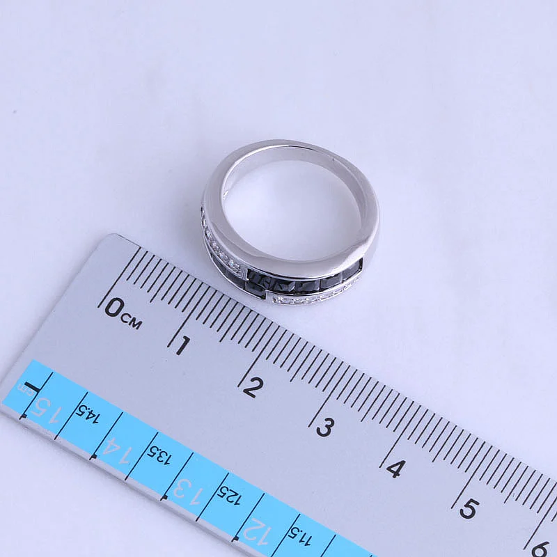 Love Monologue Special Black imitation Onyx & Cubic Zirconia Silver Color Rings for Unisex J0596 Size 6/7/8/9 Free Jewelry Bag |