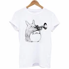 Модная летняя белая футболка Женские топы футболки Harajuku 3D короткий рукав Тоторо принт забавная футболка Женские футболки топы