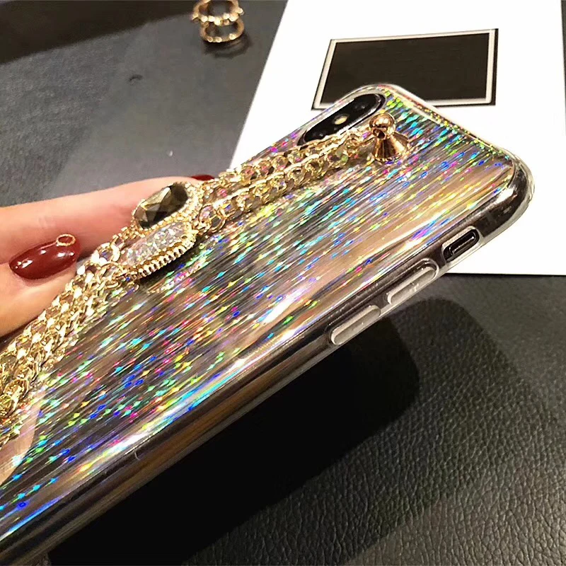 Роскошный модный блестящий браслет с бриллиантами для iphone 6 6s 7 8 plus X XS MAX XR мягкий