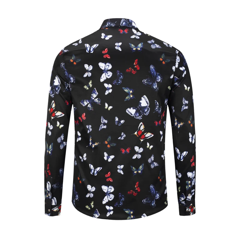 New Fashion Mens Shirt Long Sleeve Casual Slim Fit Hawaiian Shirts Beautiful Butterfly Print Covered Button Chemise Homme | Мужская