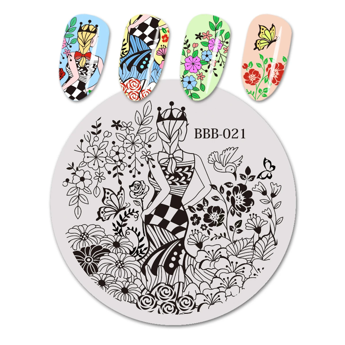 BeautyBigBang пластины для штамповки ногтей цветочный узор 5,6 см круглый из нержавеющей стали для печатей лаком для ногтей трафареты для дизайна ногтей BBB-020