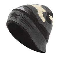 men winter elasticity knitted warm pentagram camouflage cap plus thick velvet plush double layer wool knit windproof hat k17