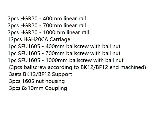 16054007001000 HGR20 cnc набор квадратных линейных направляющих 12 шт. HGH20CA+ SFU605/1610 1605 шариковый винт+ BK BF12 корпус муфта для двигателя шпинделя комплект - Цвет: 16054007001000