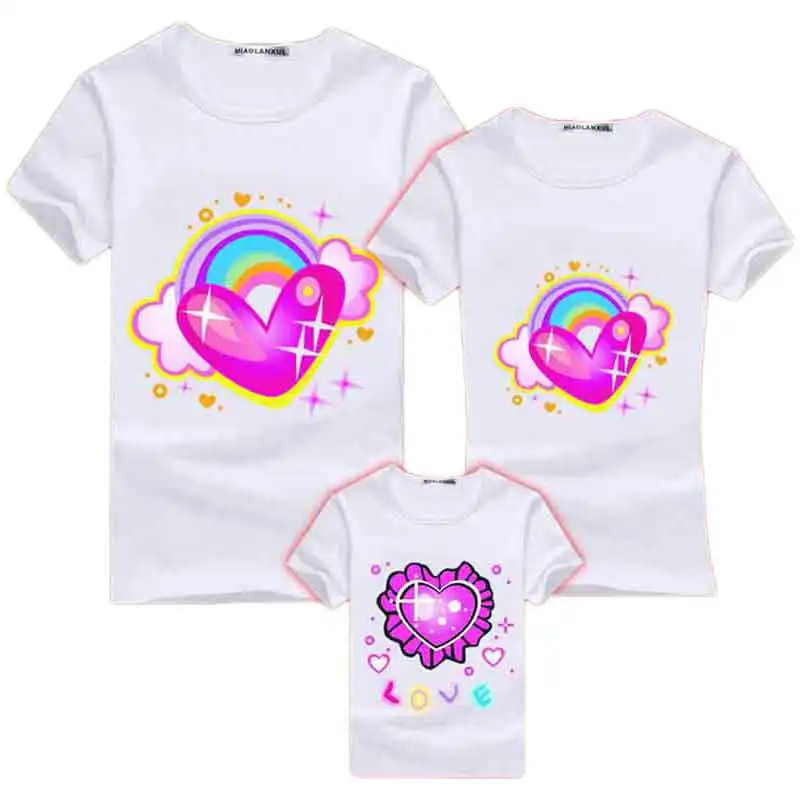 

Love Heart Print Cotton T-shirt Family Matching Outfit Dad Mom Kids Couples Mounted Parentage Clothes Short Sleeves Tee Shirts