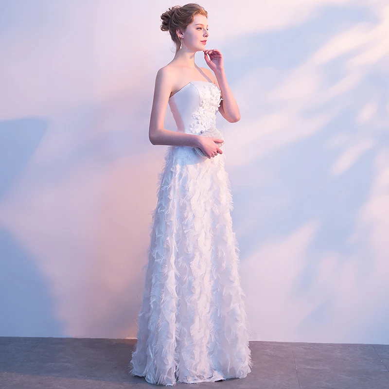 Платье для выпускного вечера Белый без бретелек Gala Jurken рукавов длинное vestido de festa