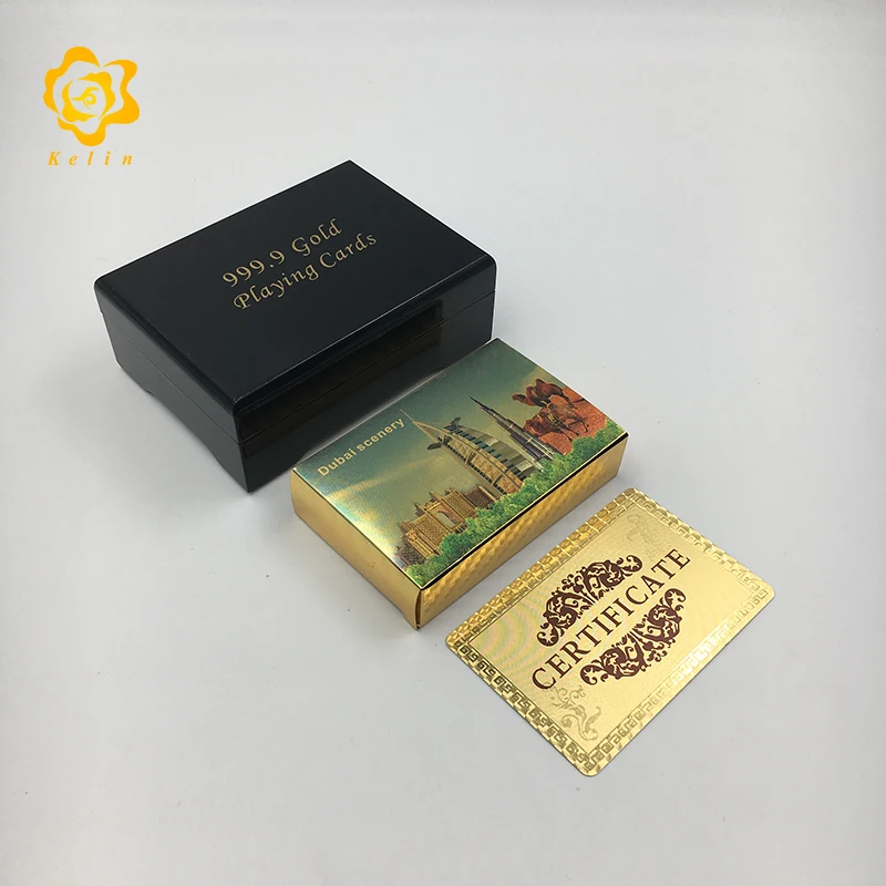 Цветные игральные карты из фольги 24 k в Дубае 54 шт./компл. U.A.E. Покерная игровая площадка для коллекции с красной деревянной коробкой