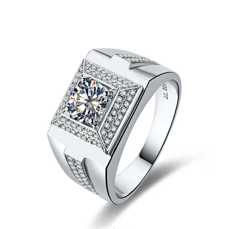 Stunning 1Ct Synthetic Diamant Men Ring Genuine 925 Sterling Silver Male Wedding Jewelry White Gold Color | Украшения и