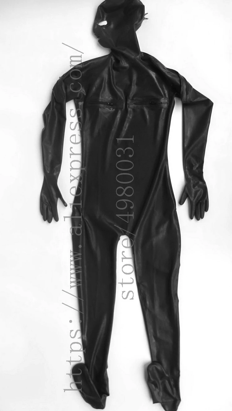 Закрывающая Мужская Черная поздний костюм кошки Zentai с грудью и молнией на плечах