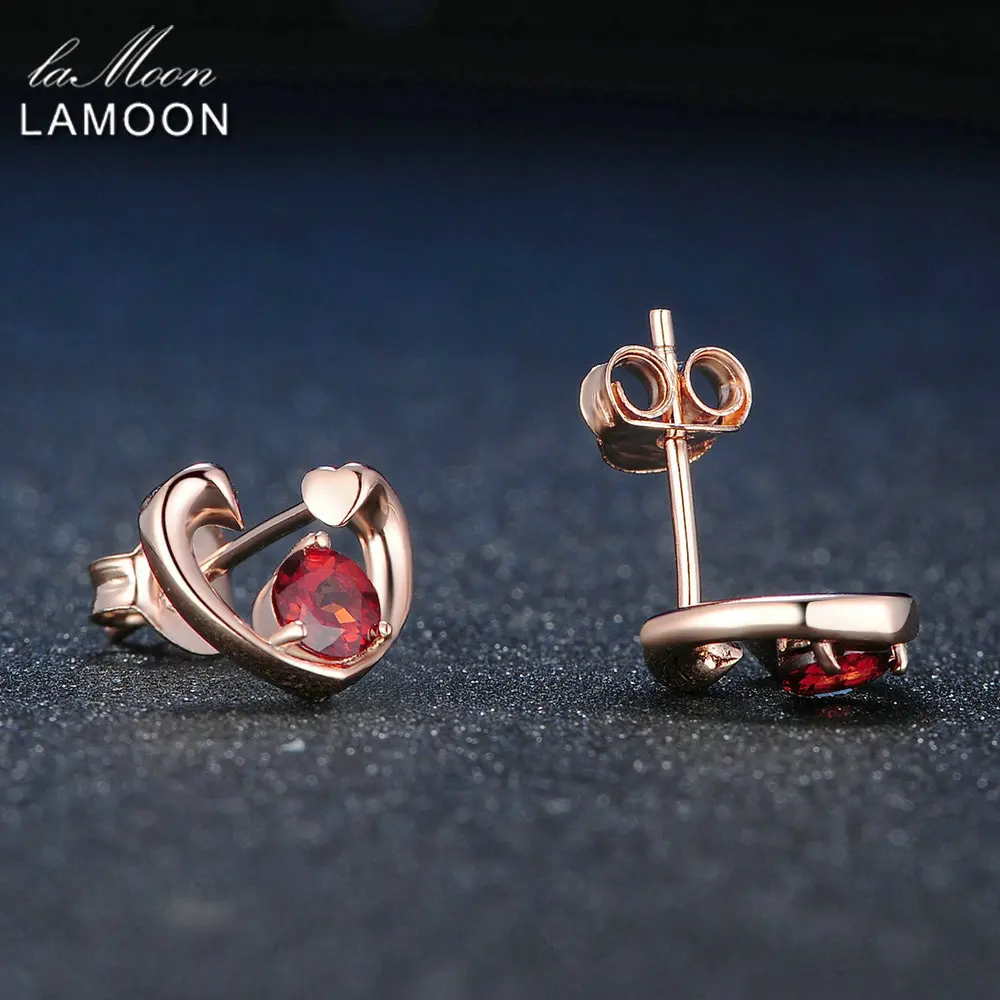 Lamoon Мода 0 6 ct 100% натуральный красный гранат 925 пробы Серебряная любовь серьги