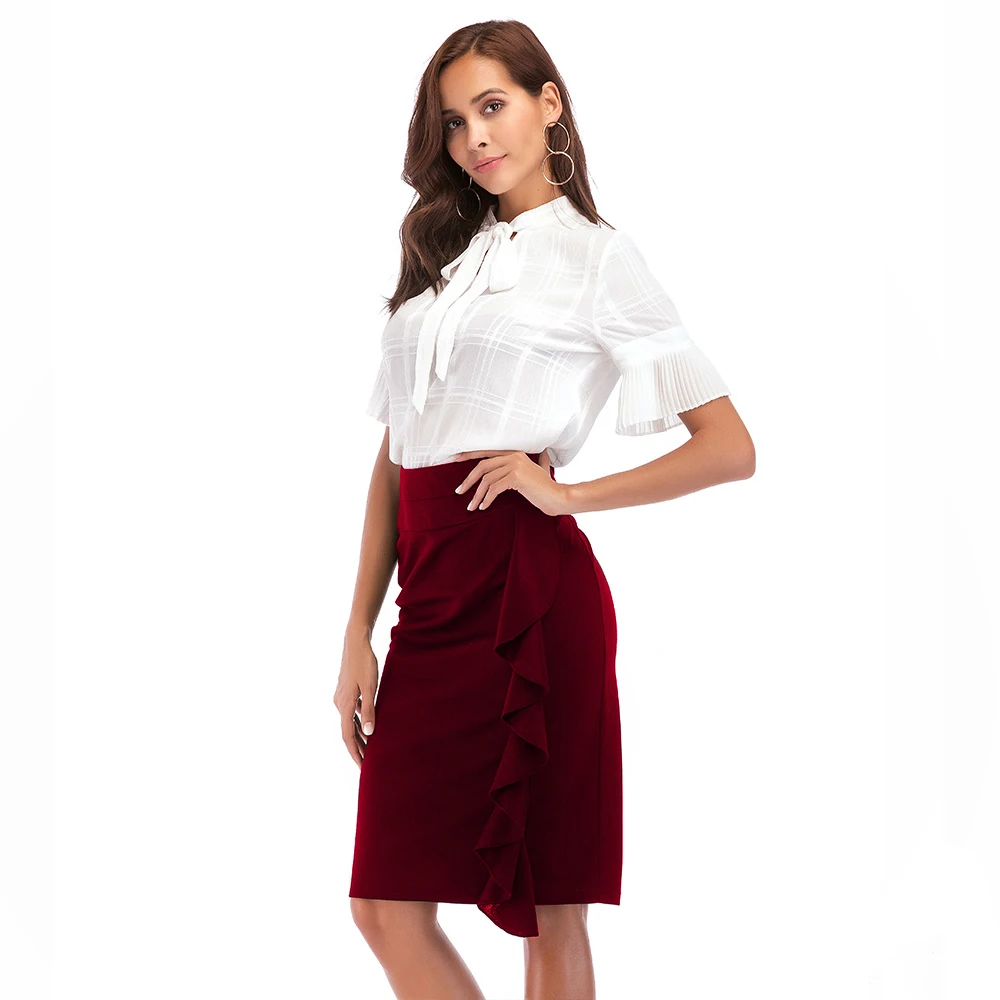 

Selling Women's clothing Skirts Pure color Flounce Self-cultivation Package hip skirt 2018 New Female Wild Summer Pencil skirt