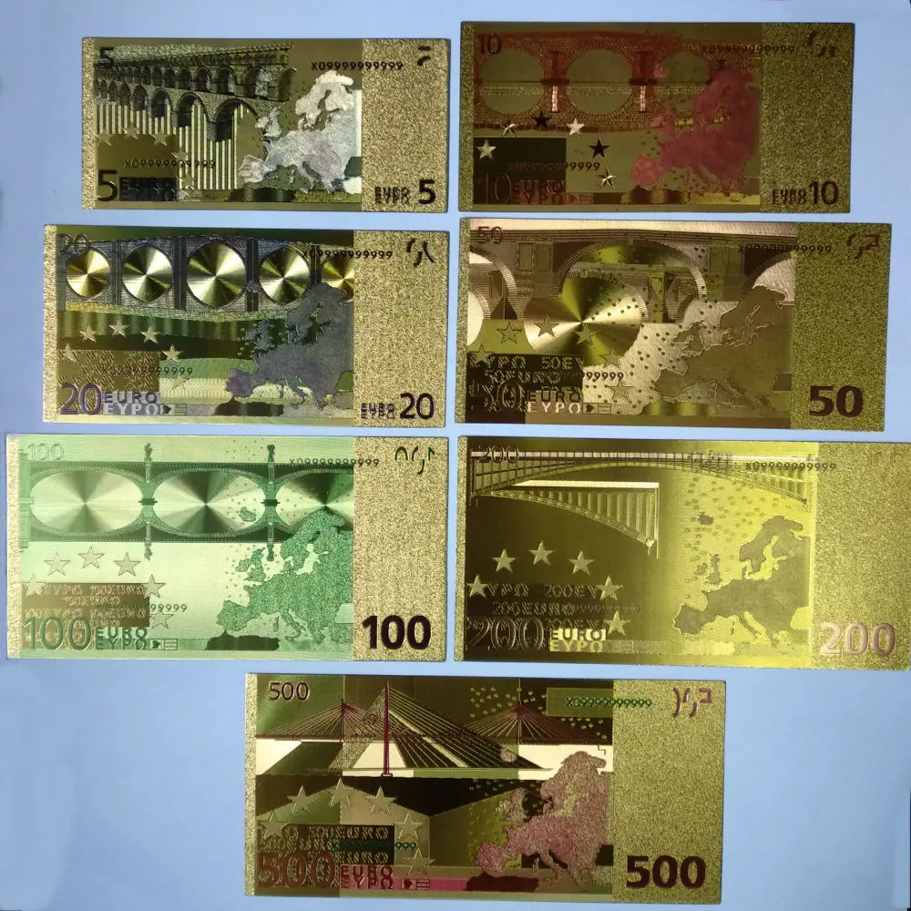 24k Gold Foil Full 7PCS Euro Or US Dollor Set Banknote Collection Decoration Souvenir Gift Creative Waterproof Paper | Дом и сад