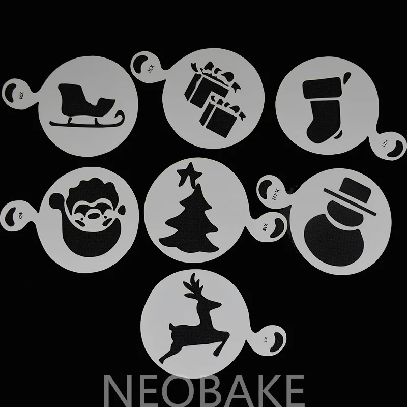 

7pcs MINI Christmas Plastic Cake Stencil Coffee Mold Wedding bakery tool Cookie fondant mold Baking Fondant Template Mold