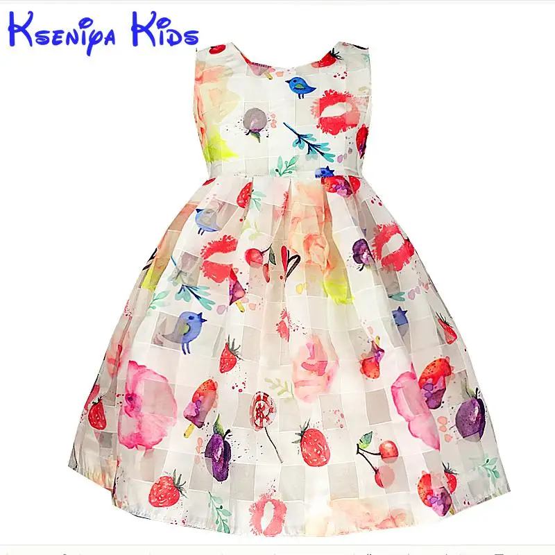 Kseniya kids/летнее платье для девочек с изображением животных с принтом "Конфеты" Цвет из пряжи и тюля, платье на день рождения для малышей, одежда для девочек Детские платья