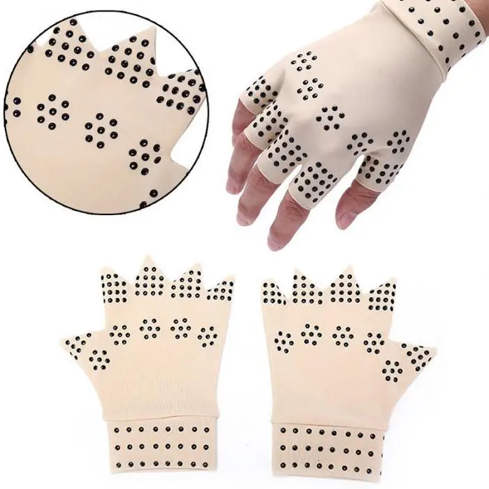 1Pair Magnetic Therapeutic Arthritic Fingerless Compression Gloves Therapy Mittens RJ99