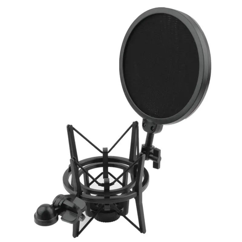 New Microphone Shock Mount Stand Holder with Integrated Pop Filter Screen Microphone Mic Professional Shock Mount