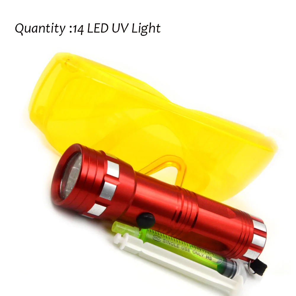 14 Leds Red Car UV Leak Detector Tool A/C System Leak Test Detector Kit with 28 LED UV Flashlight Protective Glasses fit R134a R410 R12 - Название цвета: 14 Leds Red