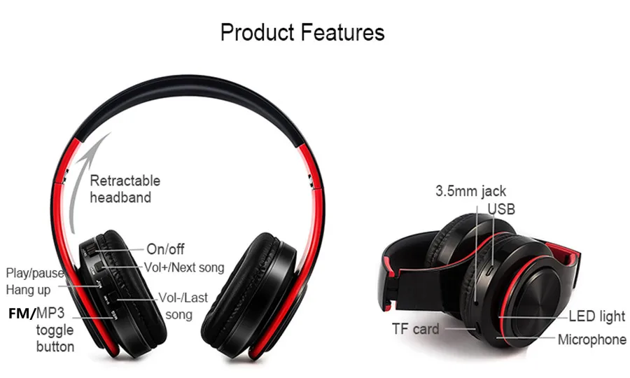 5,0 Bluetooth наушники HIFI сильные басы стерео беспроводные наушники игровая гарнитура с микрофоном/TF картой/FM для телефона планшета громкой связи