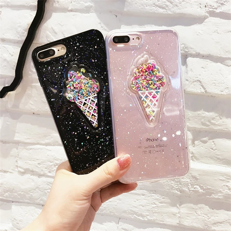 

Tfshining INS 3D Dynamic Cute Ice Cream Phone Case For iphone X XR XS Max SE 2020 11 Pro Max Bling Glitter TPU Back Cover Gifts