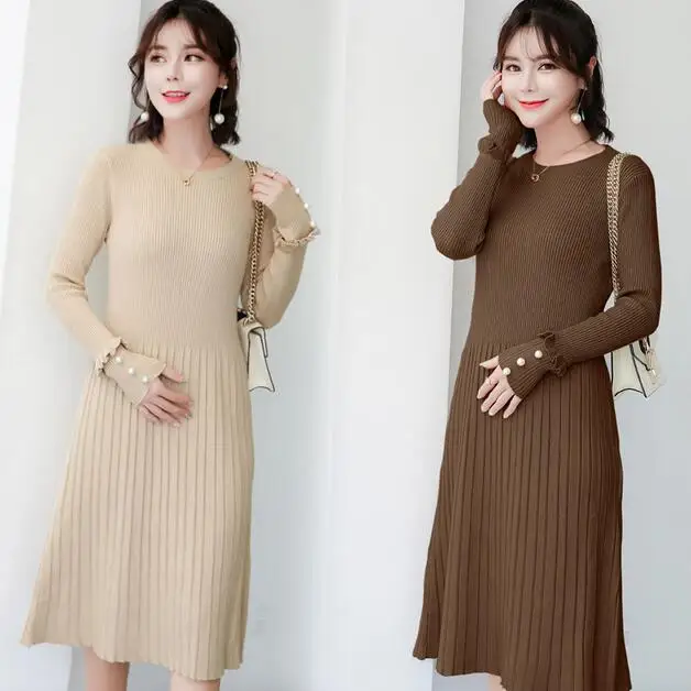 Sweet Beading Knitted Maternity Dress 2019 Autumn Clothes for Pregnant Women A Line Slim Charming Pregnancy DF635 | Мать и ребенок