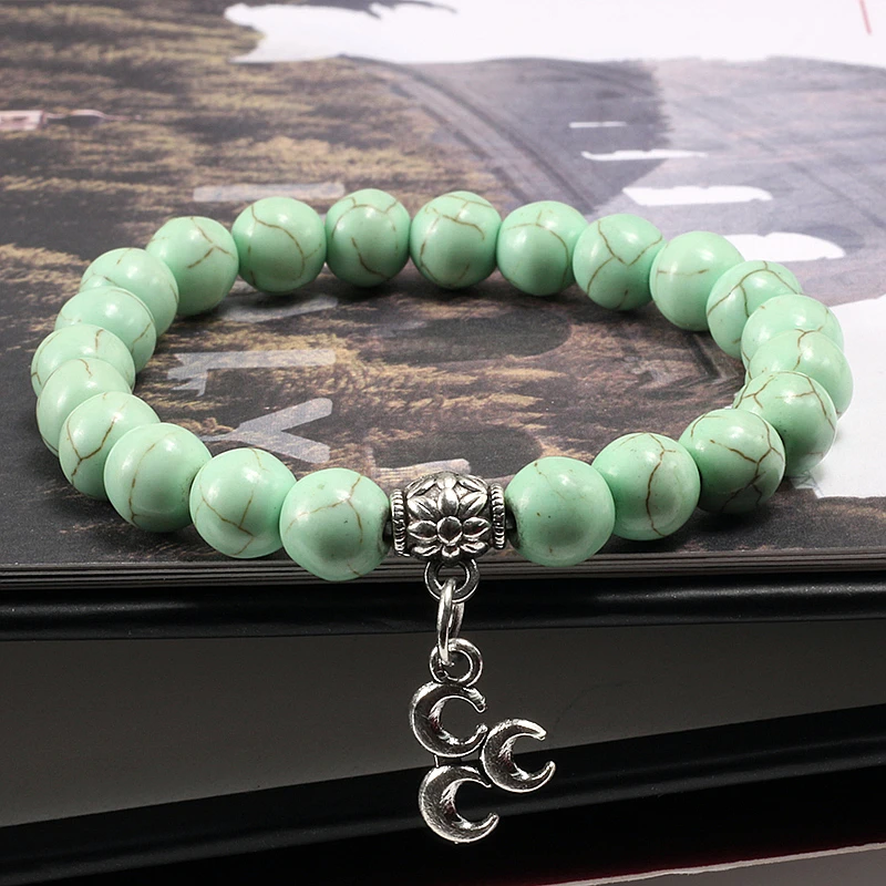 Natural Stone Strand Bracelets For Men Handmade Jewelry Charm Metal Moon 8mm Beads Women Bracelet Gifts pulsera hombre | Украшения и