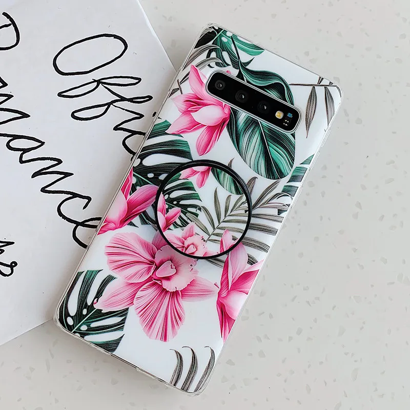 Style A3 Чехол FLYKYLIN Art Leaf Flower для Samsung Galaxy S8 S9 S10 Plus S10e задняя крышка на IMD силиконовый чехол для телефона с подставкой - Цвет: Style A3