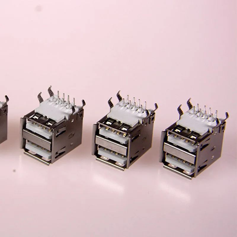 100 шт./лот двойной USB AF 90 градусов разъем для монтажа печатной платы переходник