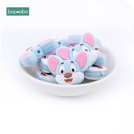 Blue Bopobo 5 шт. Силиконовые Прорезыватели для зубов без бисероплетения, пищевая пустышка для новорожденных, цепочка с мультяшной мини-мышкой, детский силиконовый Прорезыватель - Цвет: Blue