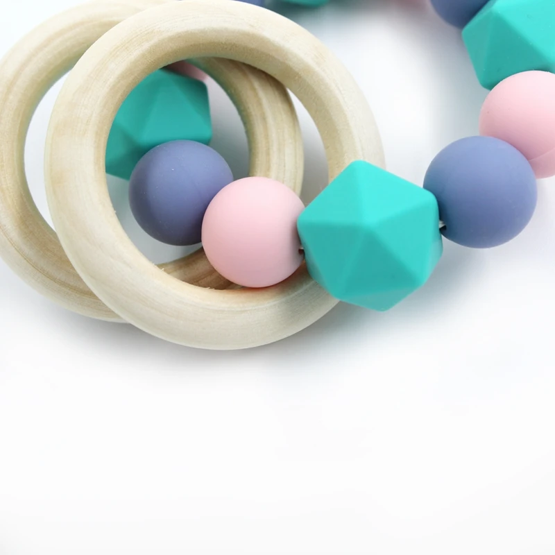Bavoirsj Free Shipping Couple Wood Ring Belling Rattle Teether Toys Baby Teething Hexagon Silicone Beads Montessori Toy B1931 | Игрушки и