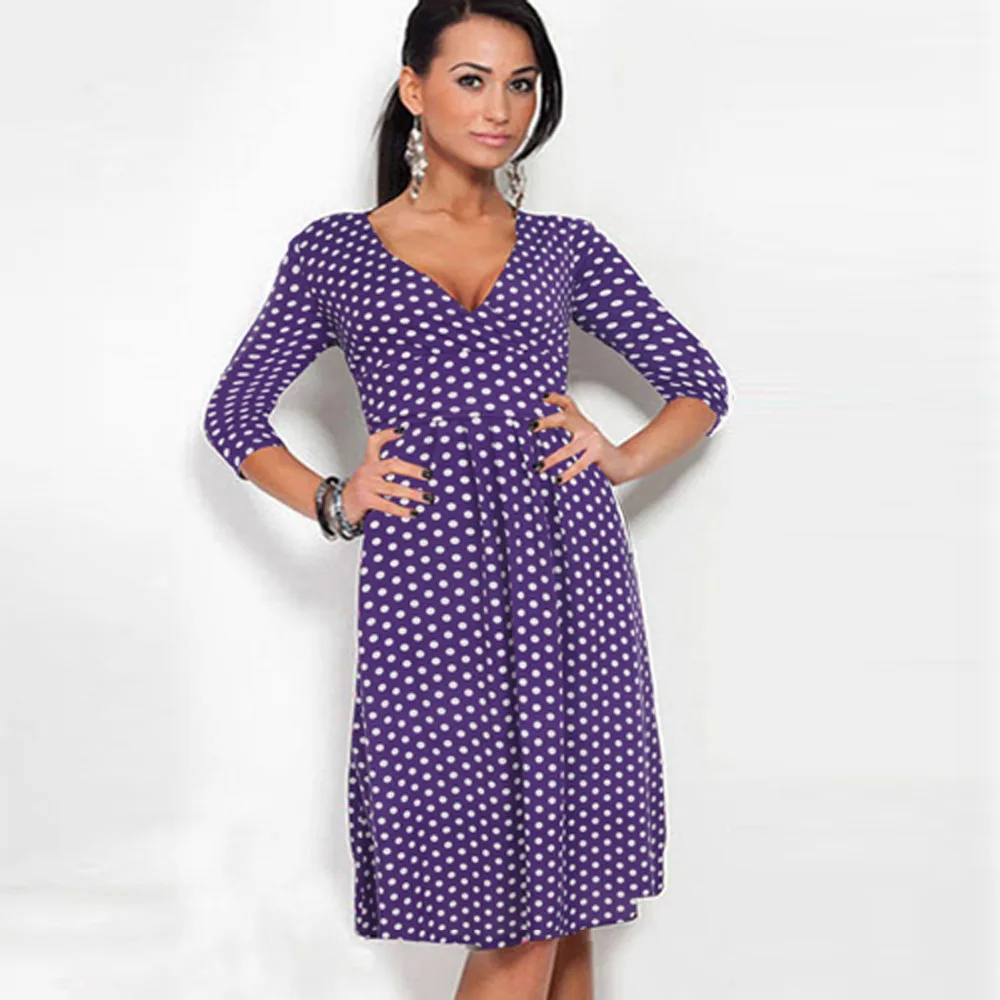 Женские платья хит продаж Свободные повседневные в горошек с v образным вырезом