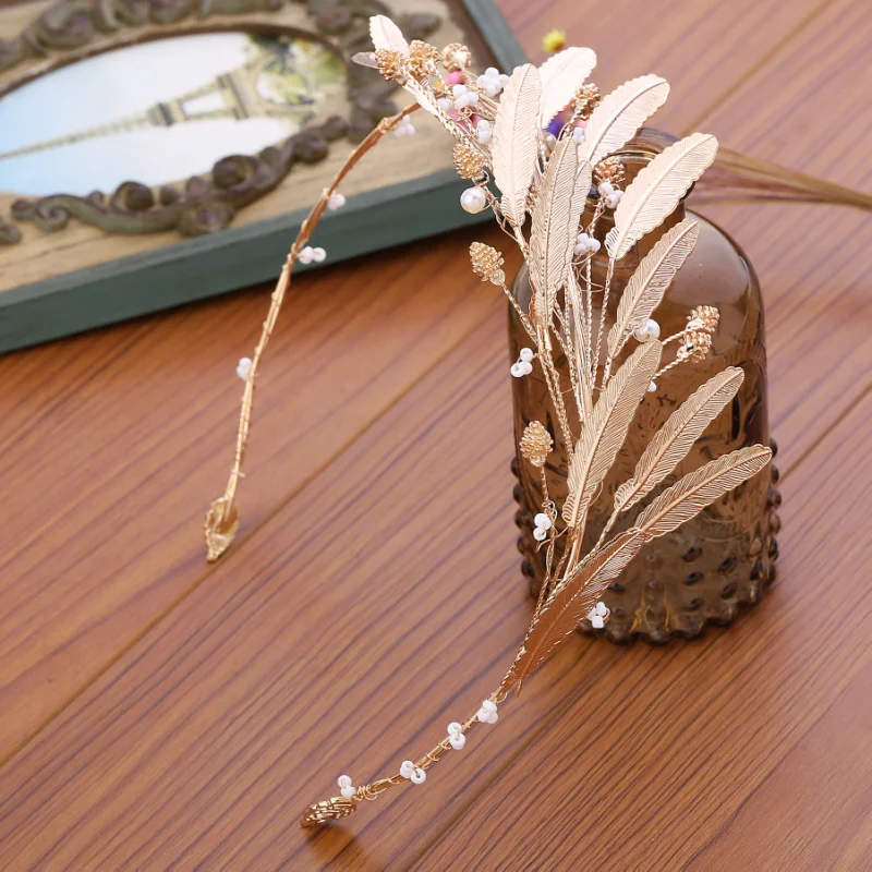 Тиары для невесты в стиле барокко Pinecone Модные Винтажные золотистые ленты волос с
