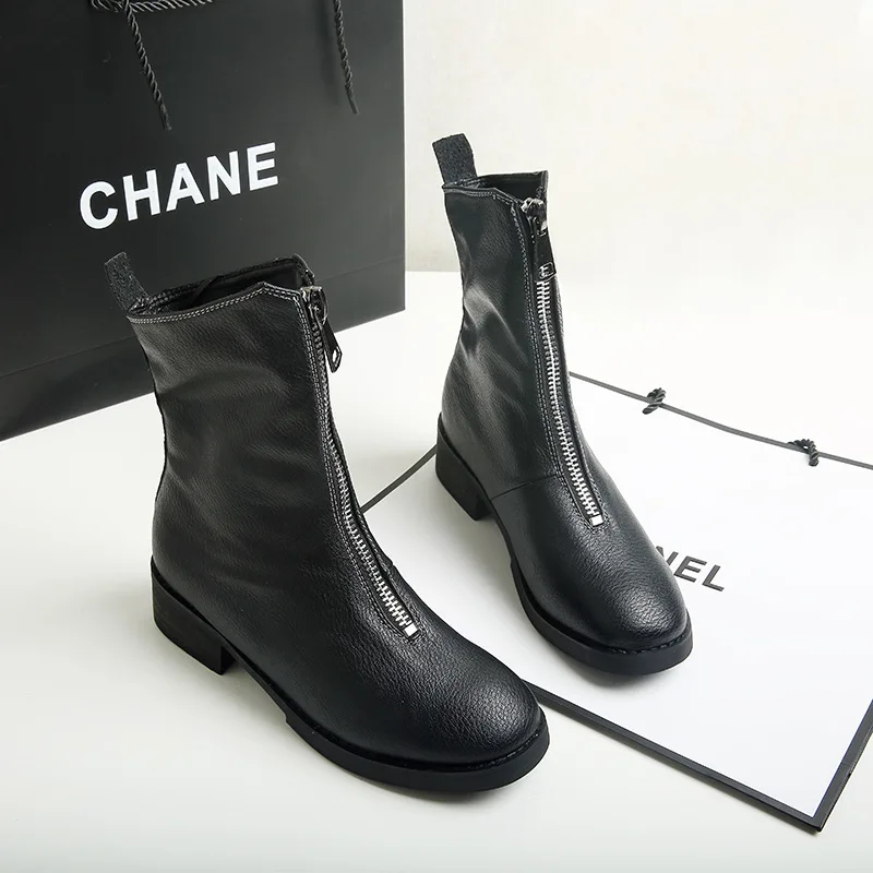 2017 новые зимние ботинки ретро круглые сапоги в женские передняя молния Мартин