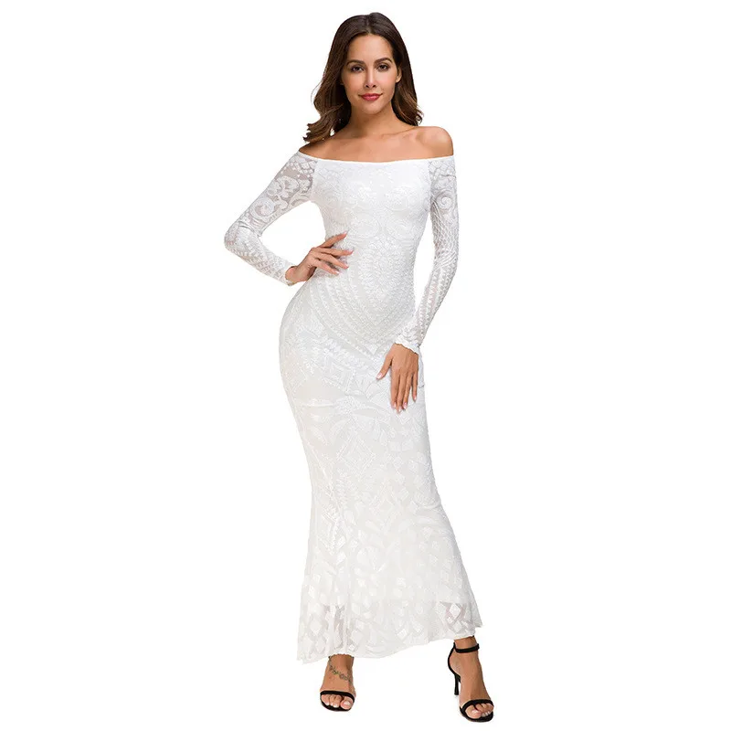 Женское вечернее платье с открытыми плечами Элегантное Длинное Платье Русалка