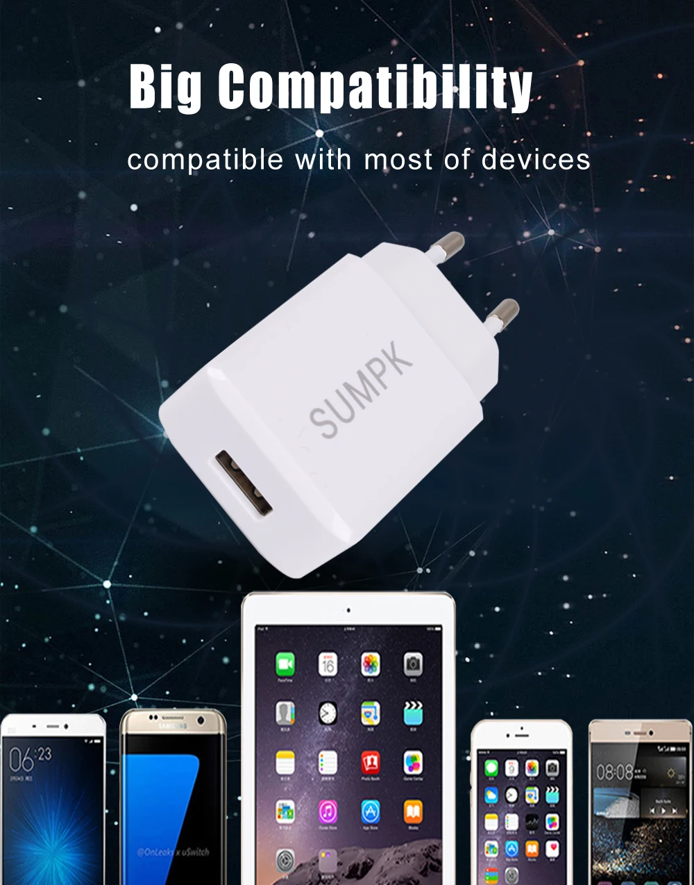 SUMPK 5V2. 1A USB настенное зарядное устройство EU US plug Универсальный мобильный телефон дорожный адаптер питания для iPhone 7 6 6plus для samsung LG htc