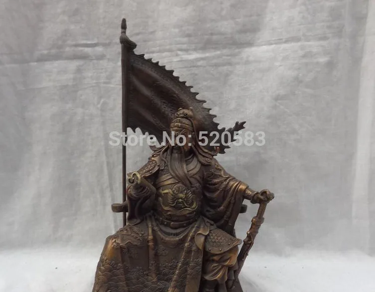 12&quot Chinese Bronze Dragon Head Warrior King Protect GuanGong GuanYu God Statue | Дом и сад