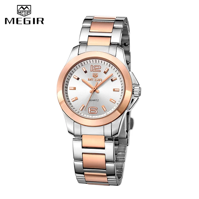 Women Silver Gold MEGIR Роскошные брендовые ЖЕНСКИЕ НАРЯДНЫЕ часы, модные часы с браслетом из розового золота для женщин, наручные часы, женские кварцевые часы, Montre Femme - Цвет: Women Silver Gold