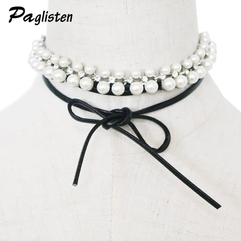 

PAGlisten New Simulated Pearl Bridal Wedding Jewelry Unique Bohemia Crystal Pendant Bowknot Necklace SKU5721