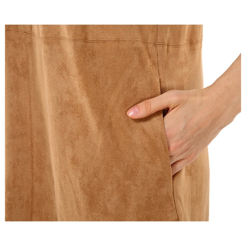 

Faux suede leather dress 2019 Spring fashion women suede dress halter sleeveless a line party dresses with pockets vestido Khaki