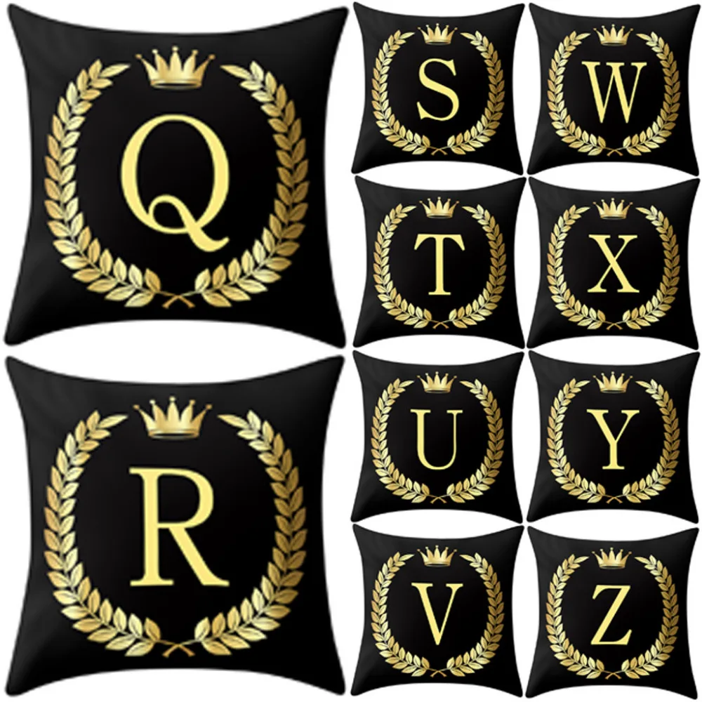 1PC Polyester Cotton Throw Pillows Black and Gold A To Z Letter Alphabet Printed Funny Fashion Decorative Pillow Case H5 | Дом и сад