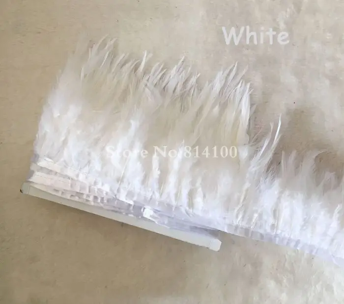 white 10 ярдов/партия; сделаны из Натурального Коричневого курица петух с перьями из хвоста петуха бахрома отделка из перьев для украшения для одежды - Цвет: white