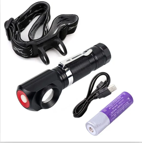 With cable battery 10 Вт Cree T6 светодиодный зум 18650 головной светильник USB флэш-светильник для кемпинга охотничий головной светильник фонарь с зажимом задний магнит - Испускаемый цвет: With cable battery