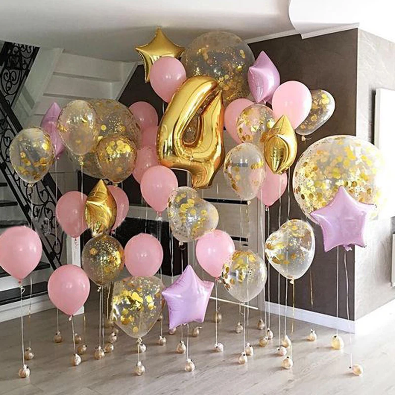12PCS Baby Shower 18 inch Pink White Star Helium Foil Balloons Girls Happy Birthday Party Supplies 1st Decoration Air Ball | Дом и сад