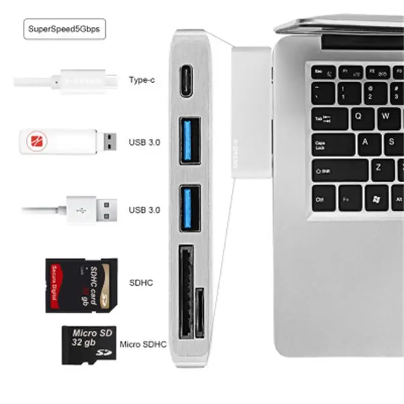 Vbnm 5 в 1 USB-C адаптер с 2 USB 3.0 Порты SD и памяти MicroSD Reader Тип-C usb концентратор зарядки
