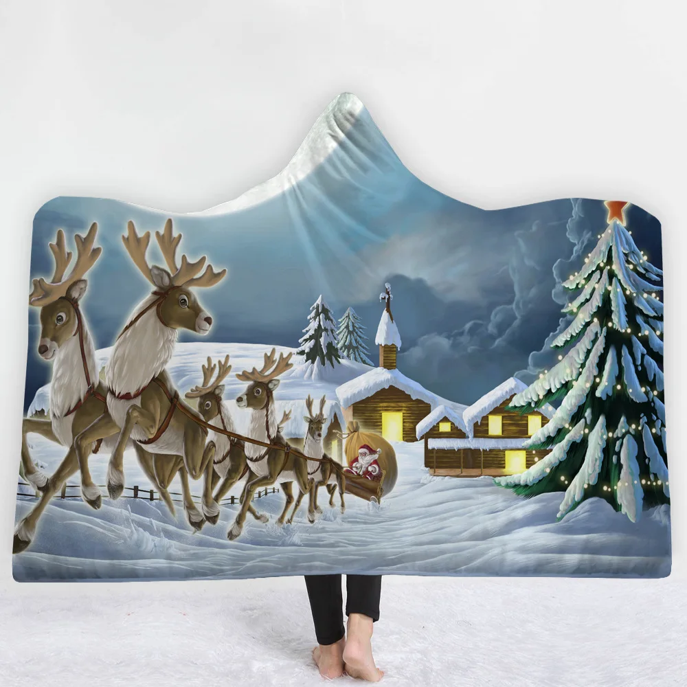 3D Christmas Printed Soft Cozy Blanket with hooded fleece cap night-robe winter Wrapped cloak L320-2 | Мать и ребенок