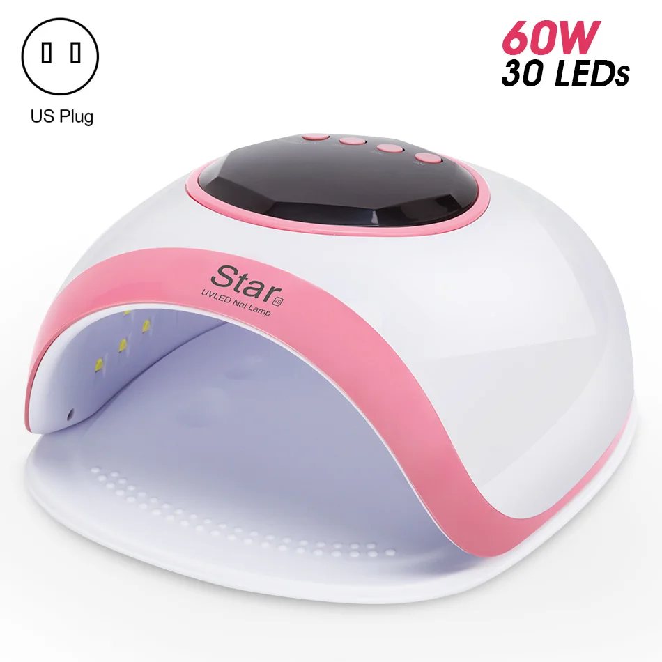 ROHWXY 60 W ногтей лампа для маникюра УФ светодиодный лампа для ногтей ЖК-дисплей ногтей Фен для сушки все гели для ногтей Гибридный лак льдинка светильник - Цвет: Star 4s(US Plug)