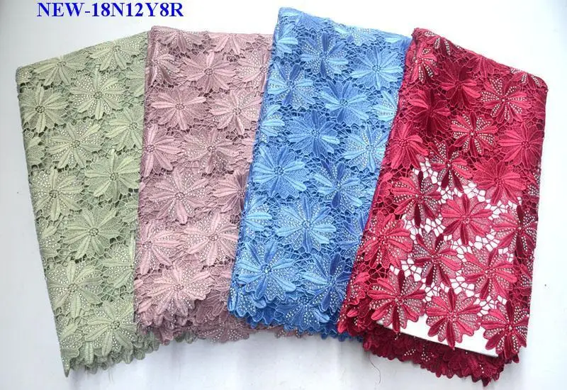 Newest Styles White Gold Embroidery African Guipure Lace Fabric High Quality French Mesh lace fabric with Rhinestones SNB02 | Дом и сад